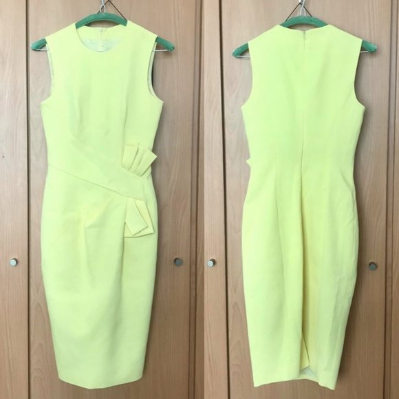 *NWT* Karen Millen Yellow Italian Stretch Escaping Bow Ribbed Dress (US Size 4) - Picture 3 of 16